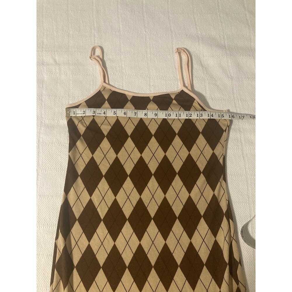 SHEIN Mini Dress Brown Argyle Bodycon Academia Lightweight Size L 8/10 Flirty - Picture 5 of 9